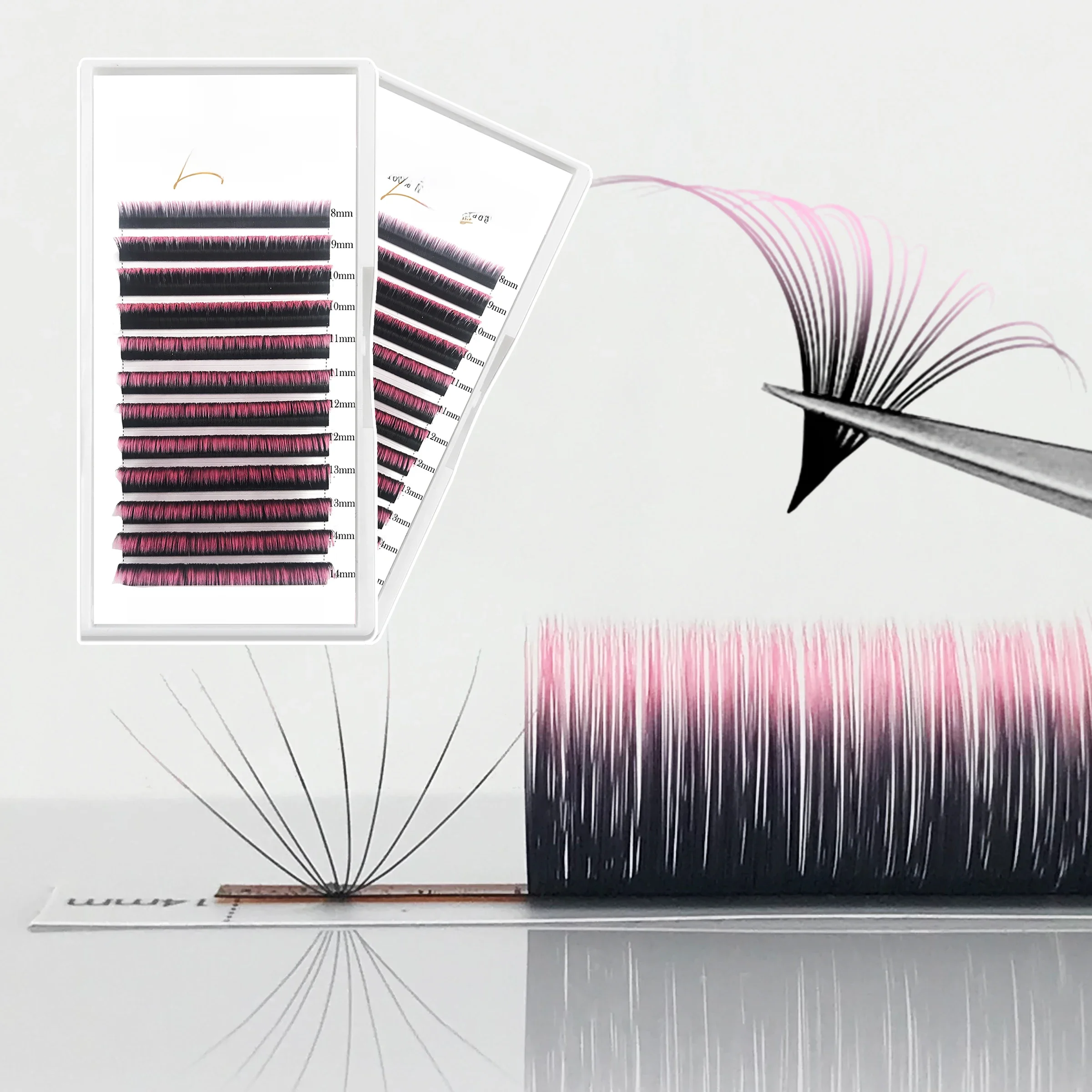 Rzęsy czarne Ombre Easy Fanning Volume przedłużanie rzęs gradientowe kolorowe automatyczne kwiatowe rzęsy rzęsy Mink Mix Lash Tray — zdjęcie 2