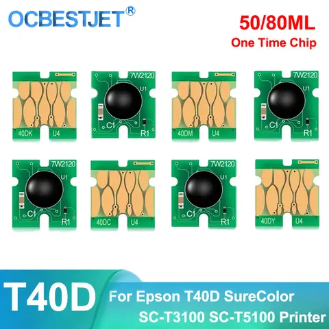 엡손 SureColor SC-T5100 SC-T5100N 프린터용 잉크 카트리지 칩, 유럽 T40D1, T40D2, T40D3, T40D4, T3100, SC-T3100, SC-T3100N, T5100