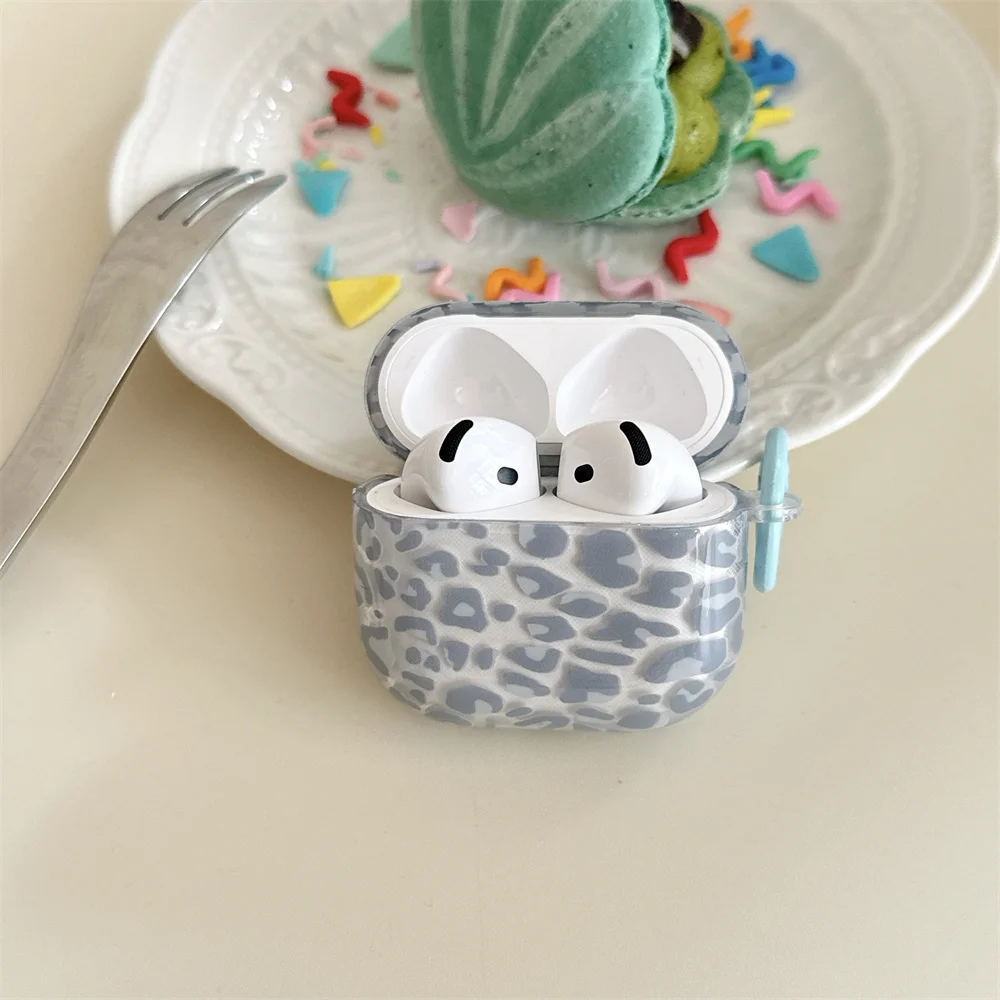 

Cute blue leopard print headphone case suitable for the new Apple AirPods Pro 3/2/1 IMD soft case all inclusive