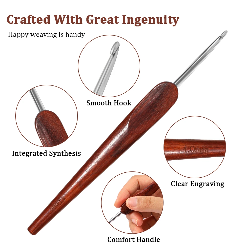 

1PCS Blood Sandalwood Solid Wood Handle Crochet Hook, Fine Tip Crochet Needle for Handmade DIY Knitting Sweaters and Scarves