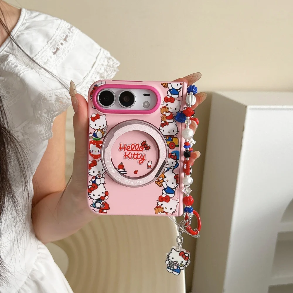 Ins Cute Cartoon Cat Pink Magnetic Phone Case Protective Cover for iPhone Dou, with Magsafe Holder, Sweet Anti‑Fall Cases Kawaii