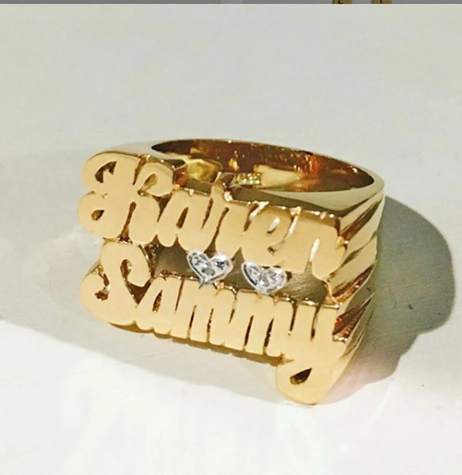 Double Stacked Two Block Monogram Ring Valentine's Day Custom Name Ring 3D Name Luxury Jewelry Couples Jewelry Gift for Women