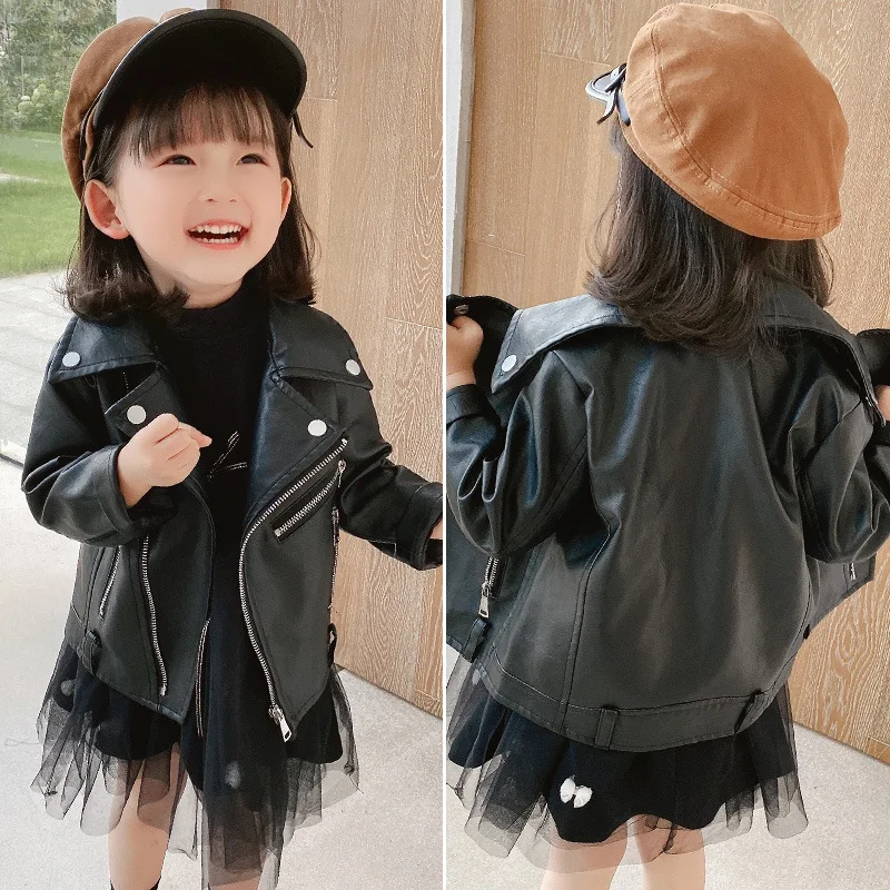 

Baby Girls Faux Leather Jacket Zipper Fly Coat For Girls Children's Jacket Spring Autumn Kids Girls PU Leather Coat Clothes