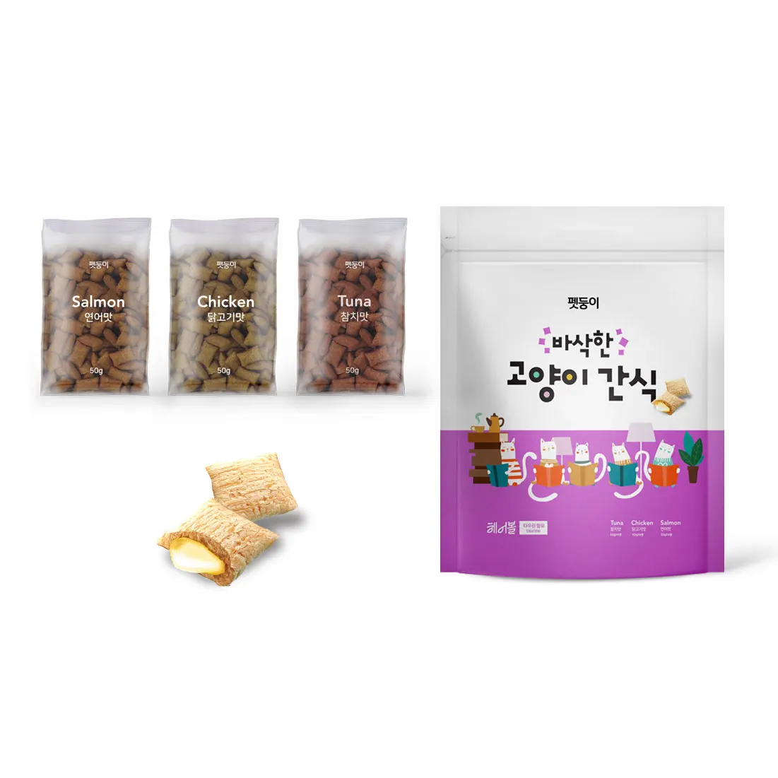 Pet Dun Crispy Cat Treats Sweets Chew 600g (Chicken + Sweet + Mess)