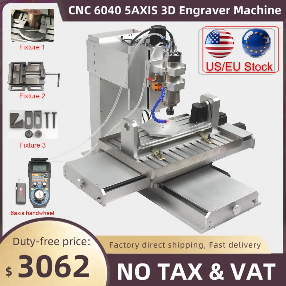 Máquina de Grabado CNC de 5 Ejes y 2200W, 6040 3D, Fresadora de Metal, Perforadora, Puerto USB, Router Vertical para Tallado 3D en Metal y Madera