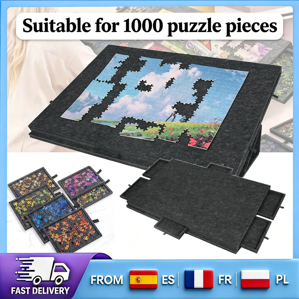 Tablero De Fieltro Para Rompecabezas 1000 Piezas – 6 Cajones, Portátil, Soporte Ajustable, Cubierta Protectora, Gris Oscuro