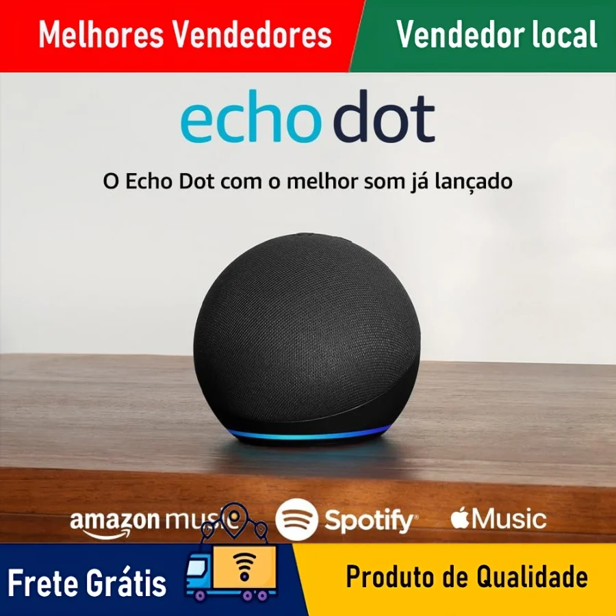 DO BRASIL - Alexa Echo Dot 5ª Geração Caixa de Som Inteligente Original Casa Moderna - Envio Rápido para todo o Brasil