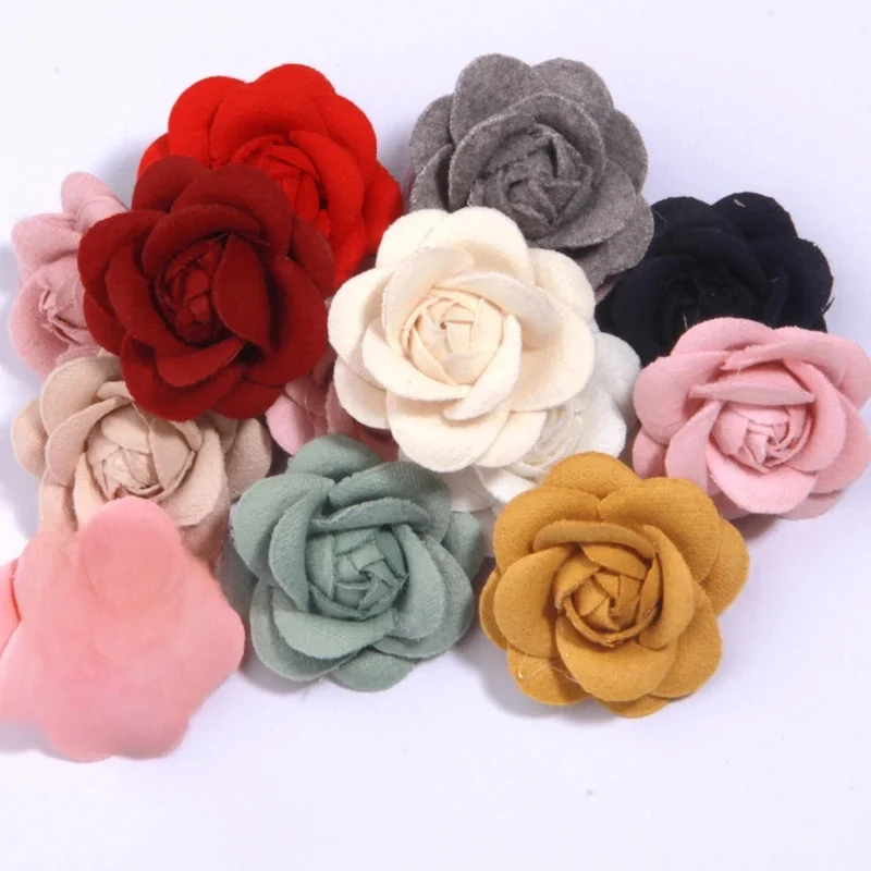 5 sztuk 4cm 1.6 "Camellia Rose tkaniny fałszywe sztuczne kwiaty Home Decor małżeństwo dekoracje ślubne DIY Craft wieniec księga gości — zdjęcie 2