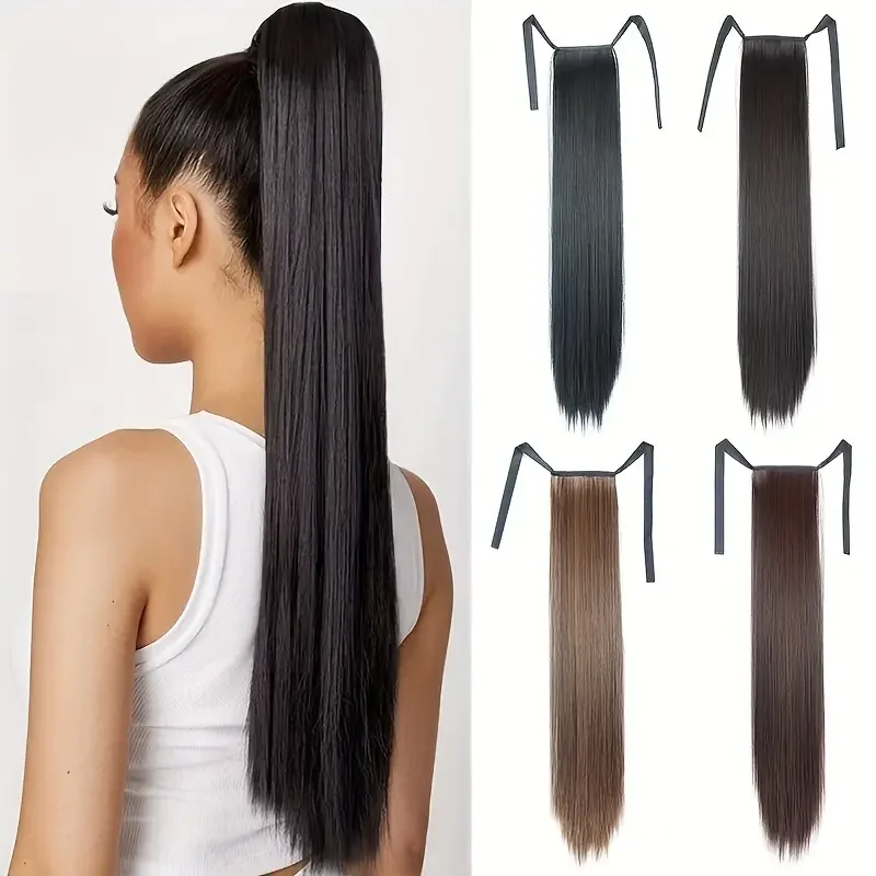 Black Friday 60cm Synthetic Ponytail Long Straight Black PonyTail Hair Extensions Heat Resistant Horsetail Hairpiece For Women