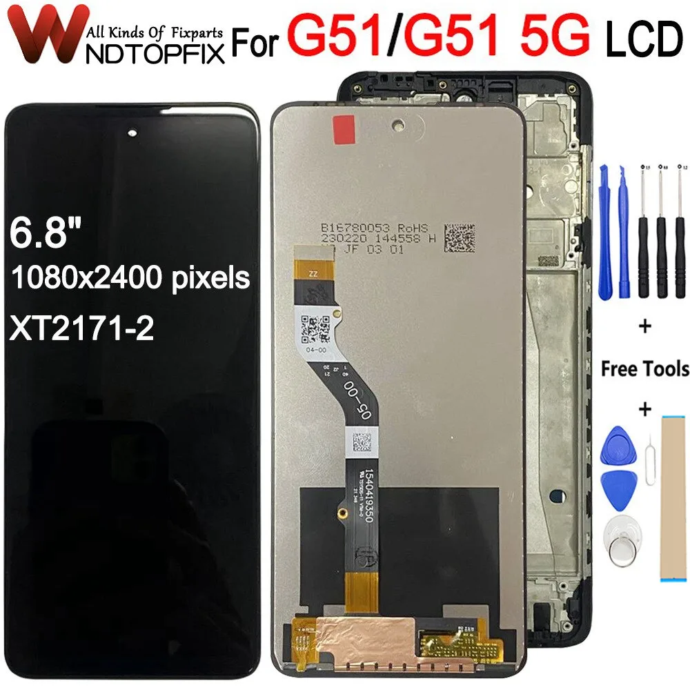 

6.8" For Motorola Moto G51 LCD Display Touch Screen Digiziter Assembly Replacement Parts For Moto G51 5G LCD Display With Frame