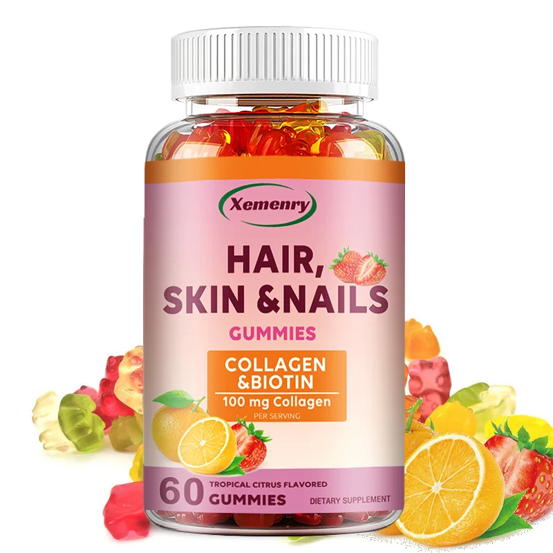 Hair, Skin & Nails Vitamins - Contains Biotin, Collagen - Promotes Hair Growth, Nourishes Skin, Strengthens Nails - 60 Gummies