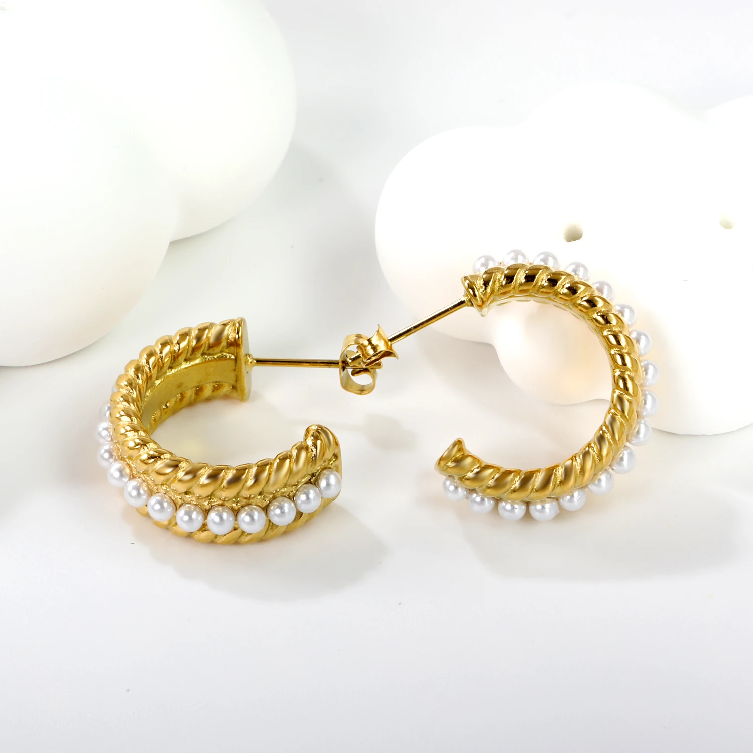LUXUKISSKIDS Vintage Woman Stainless Steel серьги C Shaped Hoop Earring Fake Pearl Round Ears Clips Thick Hyperbole Jewelr