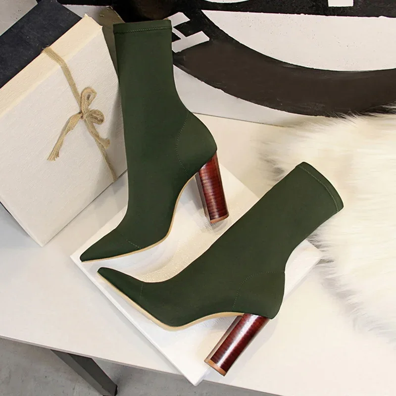 Taille 42 43 femmes bottines carrés talons hauts pompes automne mode confort tissu extensible chaussette botte Femme robe de soirée chaussures