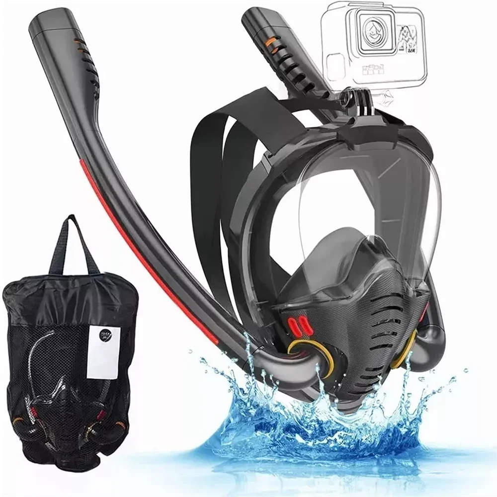 Schnorchelmaske, Doppelschlauch, Silikon, voll trocken, Tauchmaske, Schwimmmaske für Erwachsene, Tauchbrille, eigenständige Unterwasseratmung
