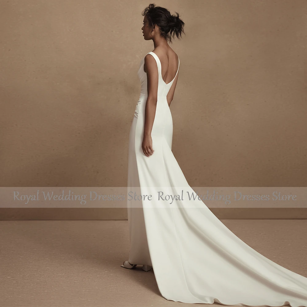 Wedding Dress Simple White Satin Pleat Engagement Straight Square Neck Long Dresses Elegant Party Dresses Woman Formal Dress