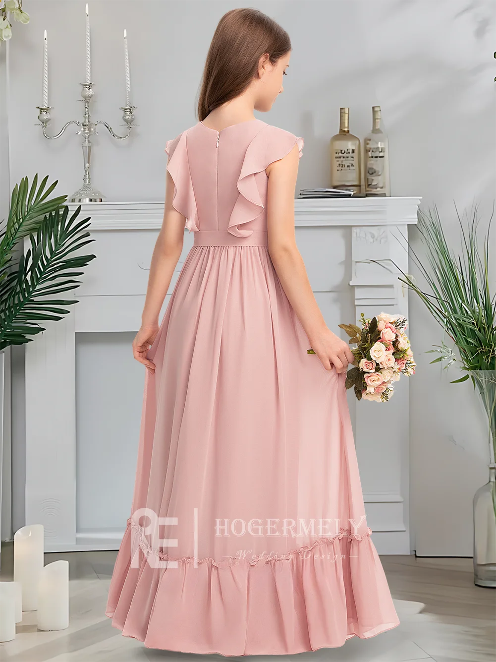 Роскошное платье подружки невесты с круглым вырезом, румяное платье с цветочным узором для девочек, шифоновое платье длиной до пола с каскадным бантом и оборками на свадьбу