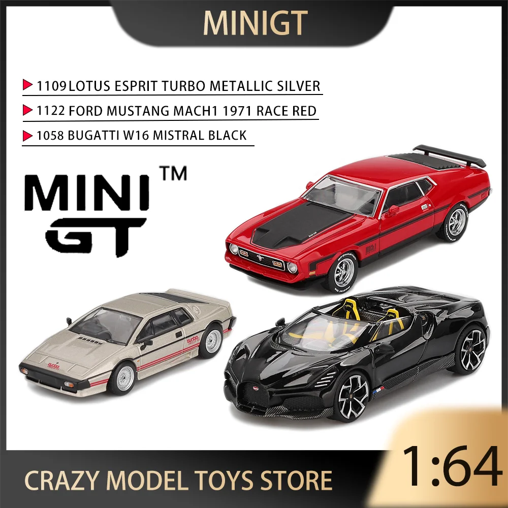 البسيطة 1:64 بوجاتي W16 ميسترال الأسود فورد موستانج Mach1 1971 سباق الأحمر سبيكة دييكاست نموذج سيارة جمع الحلي دمى هدايا