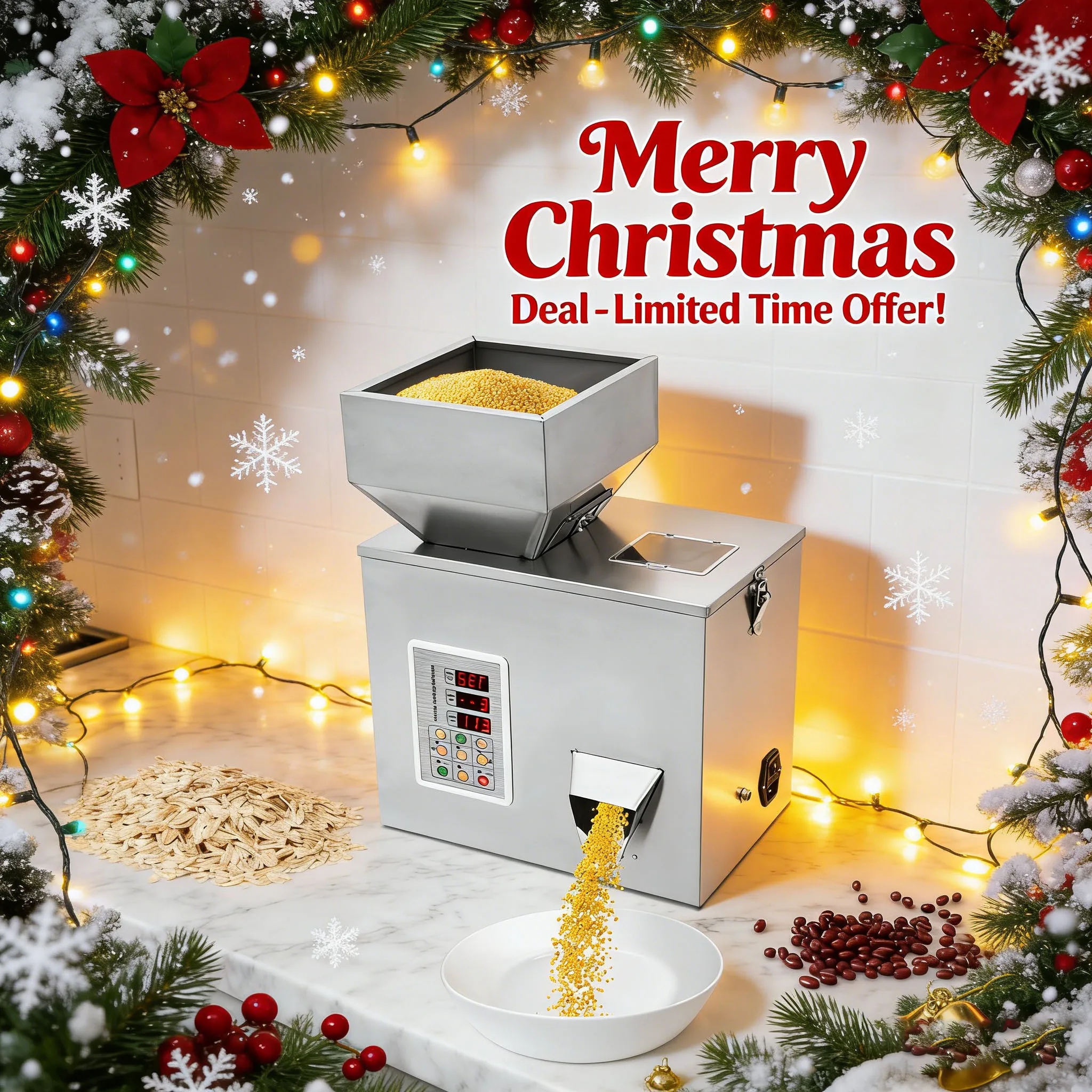 

Filling Machine, Candy Machine, 2-100g Powder & Granule Filler, Automatic Dosing Machine for Food Spices Tea Seeds, Christmas