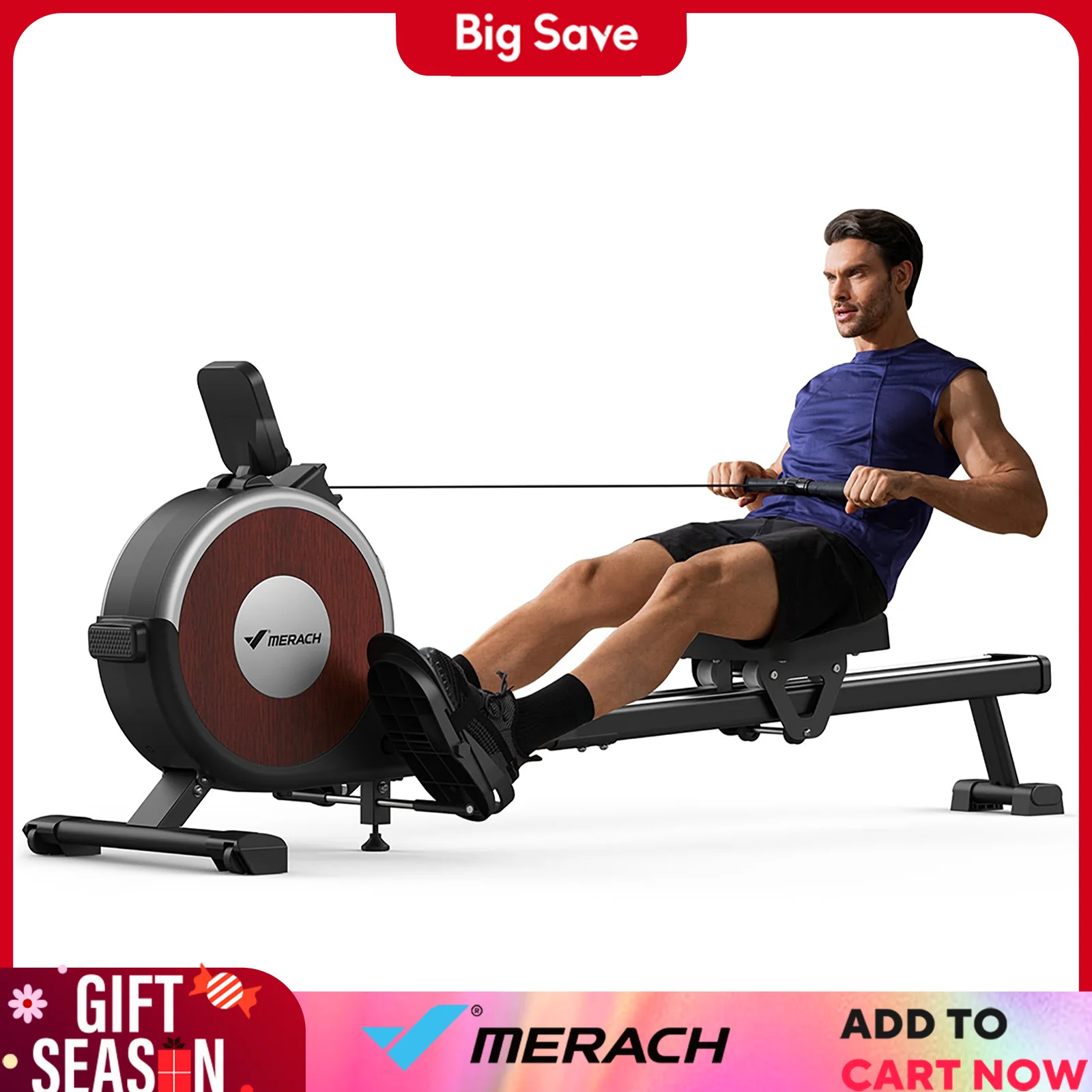 MERACH Bluetooth Magnetic Rower Machine with Dual Slide Rail 16 Levels of Electromagnetic Resistance Max 350lb Weight Capacity