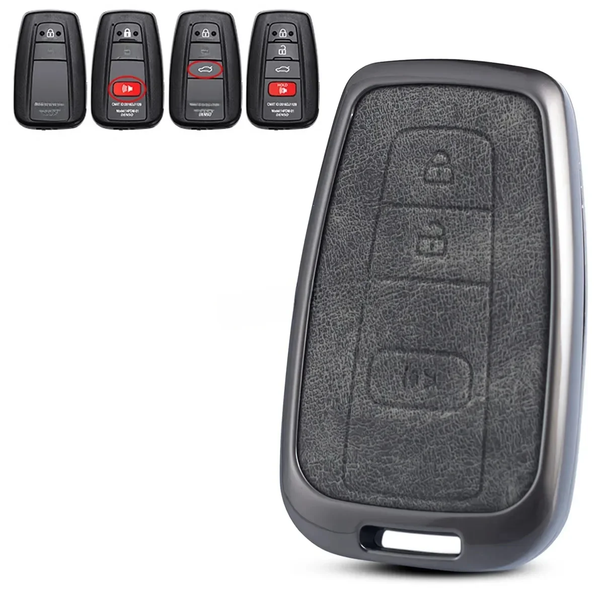 Do Toyota RAV4 Camry Highlander Avalon Kluger Corolla Prius C-HR Prado Mirai 86 Szary skórzany pokrowiec na kluczyk samochodowy Akcesoria — zdjęcie 2