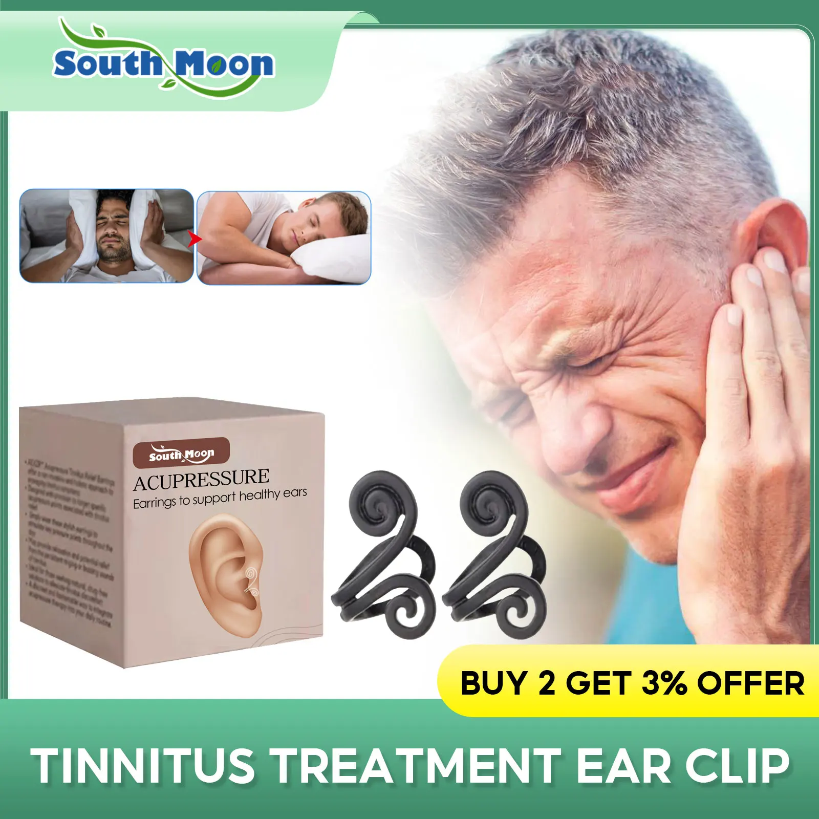 

Ringing Buzzing Relief Ear Clip Migraine Dizziness Treatment Hear Protector Improve Nervous Anti Tinnitus Acupressure Ear Clip