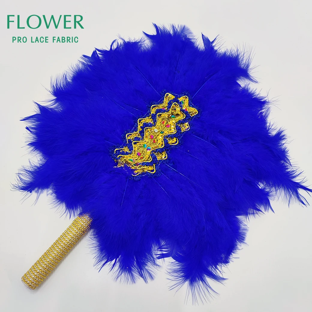 Double Sides Feather Fans With Stones For African Women Traditional Wedding Decoration Handfans Turkey Feather Hand Fans