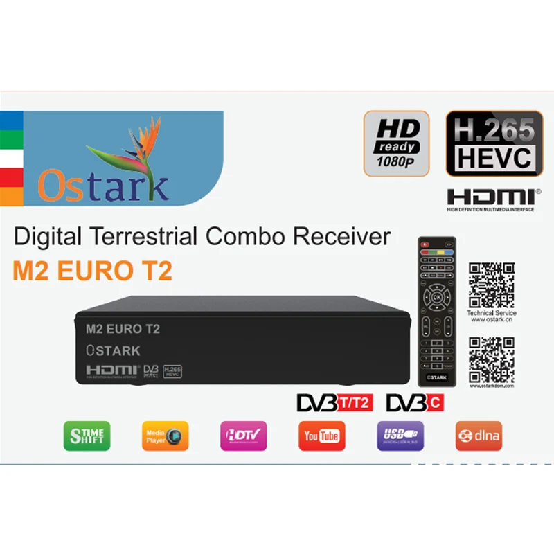 Ostark Euro T2 Dual LNB digital terrestrial receiver for two TVs DVB T T2 C, TDT , CE, 1080P, H.265, 10 Bit, LCN, TDT, Youtube, Xtream Stalker, shipping to all Europe