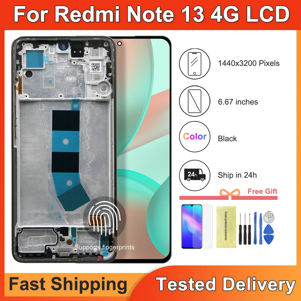 6.67\'\' AMOLED For Xiaomi Redmi Note 13 4G 23124RA7EO Note13 4G 23129RAA4G LCD Display Touch Screen Digitizer Assembly Replace