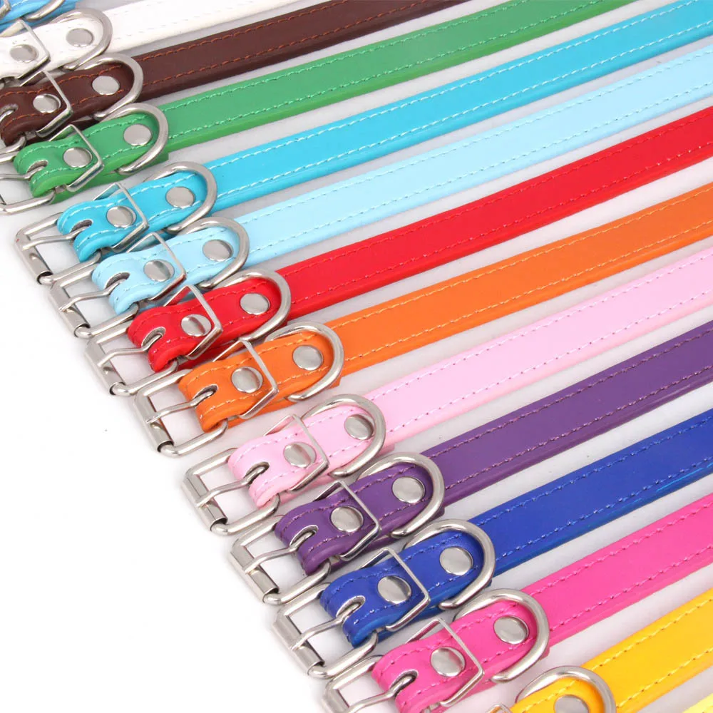 Colorful Soft Leather Cat Collar Adjustable Puppy Pug Collars for Small Large Dog Collar for Cats Dogs Pet Supplies