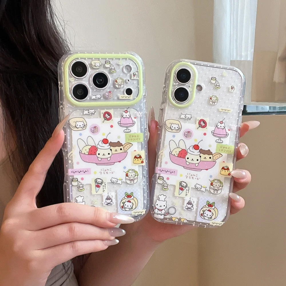 

New Cute Japanese Bakery Cartoon Sticker Phone Case for iPhone 17Pro 15 16 17 Promax 15 Pro Kawaii Kitten Scratch Resistant Case