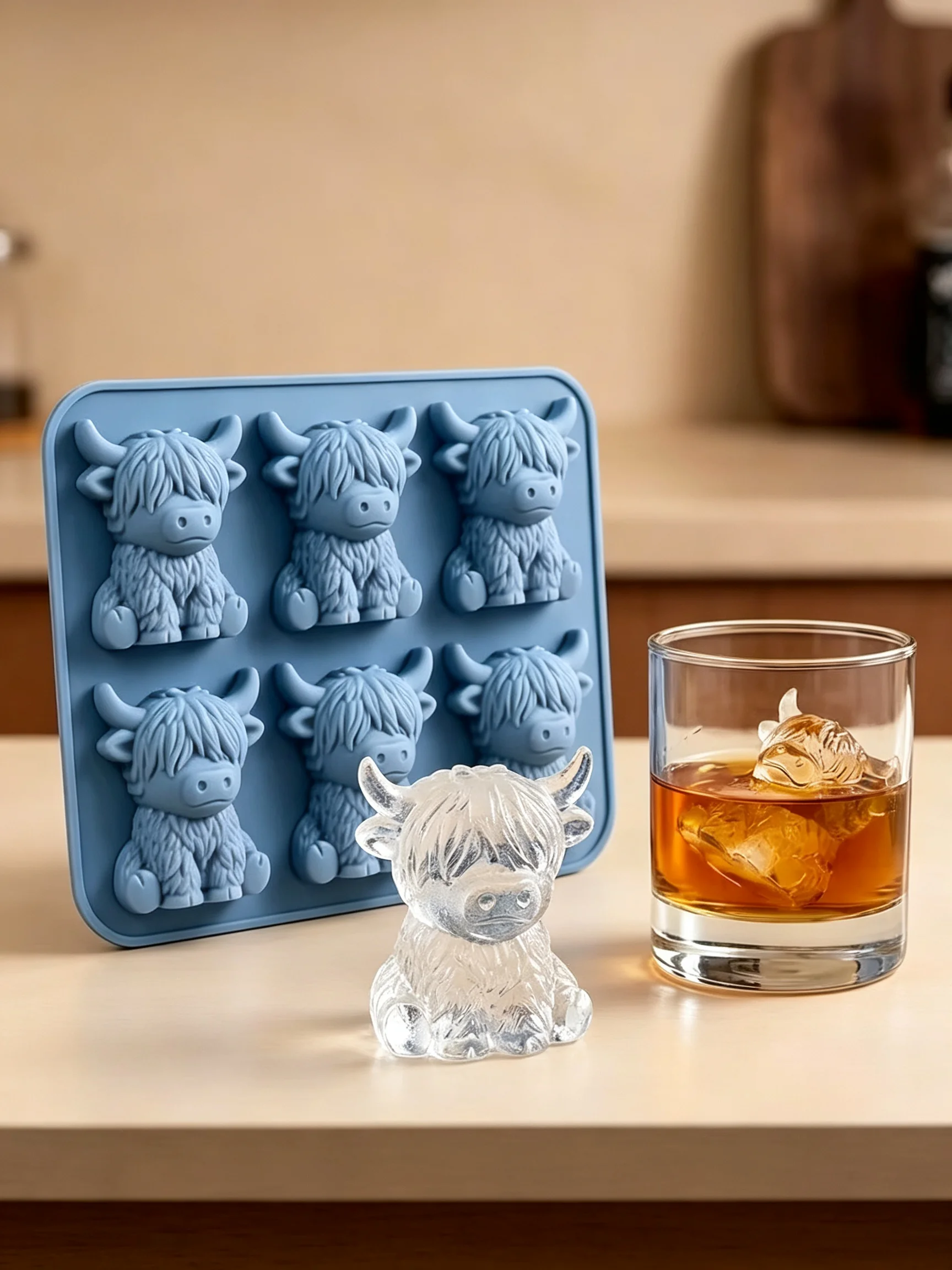 3D Highland Cow Ice Cube Mold Food Grade Silicone BPA Free Easy Release Ice Tray For Whiskey Cocktails Summer Bar Drinks Chocolate Making Kitchen Gadget
