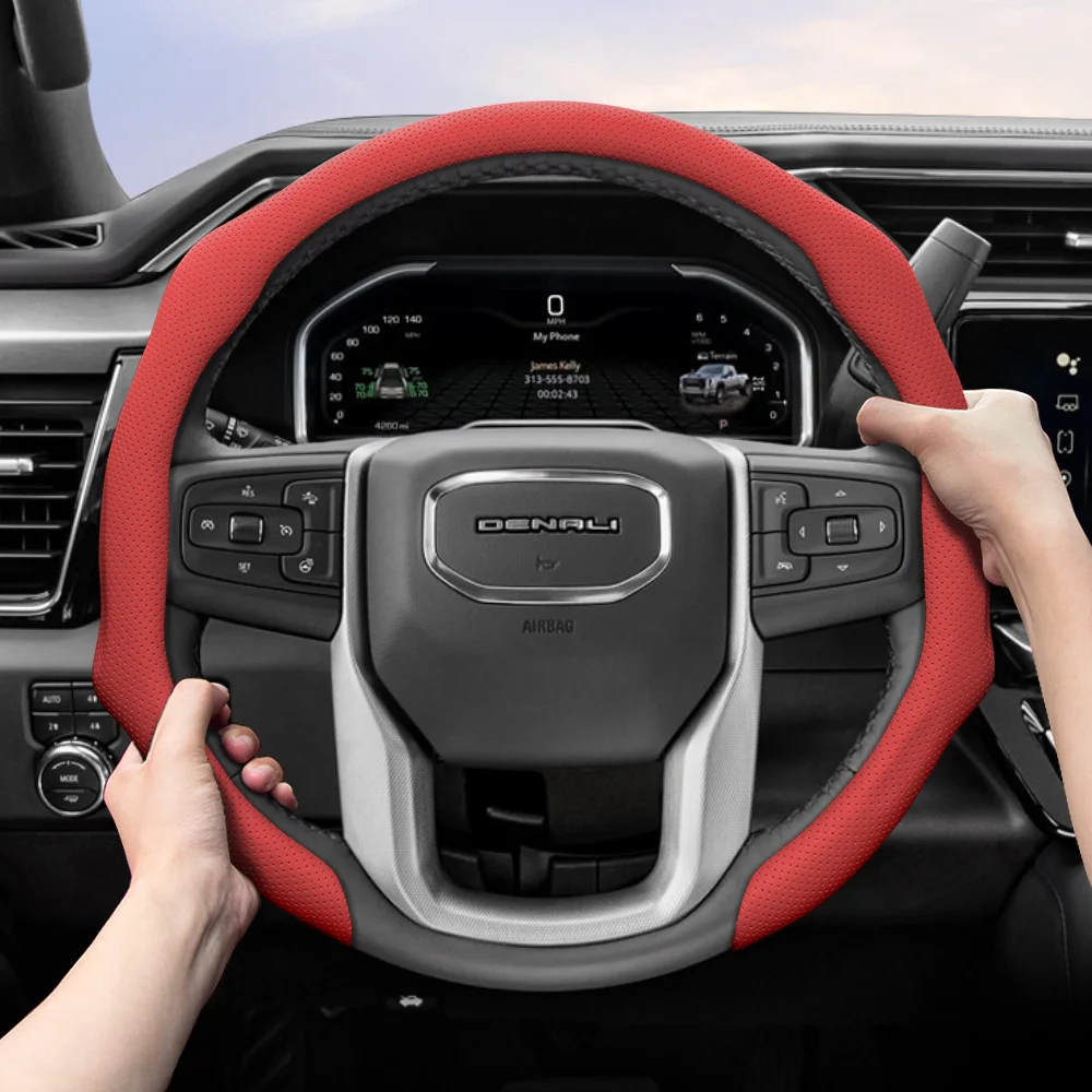 

Suitable for GMC Perforated Leather Steering Wheel Cover Sierra 1500 HD EV Yukon Terrain Acadia Canyon Savana HUMMER EV Black