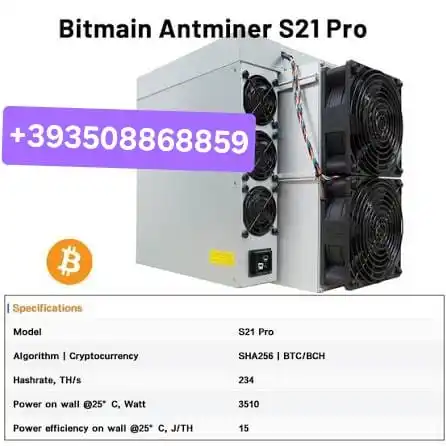 

ORIGINAL BRAND NEW ASIC Bitmain Antminer S21 PRO – 234 TH/s FOR SALE