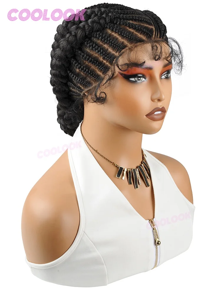 Synthetische geflochtene Perücken, kleberlose Cornrow-Perücke, geflochtener Dutt, Perücke mit voller Spitze, geflochtene afrikanische Perücken für Frauen – Detail 3