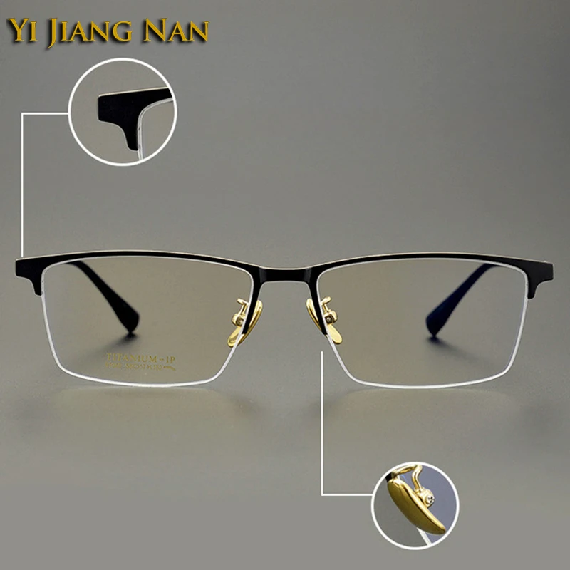 Gentleman Pure Titanium Half Rim Eyewear Quality Men Light Optical Prescription Glasses Frame Flexible Eyeglasses Spectacles