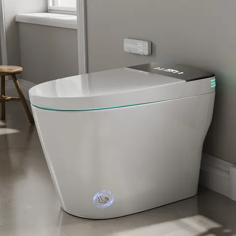 WC intelligente con bidet incorporato, apertura/chiusura automatica, spruzzatore d'acqua calda, doppio scarico AUTO, sedile WC bidet riscaldato per bagni