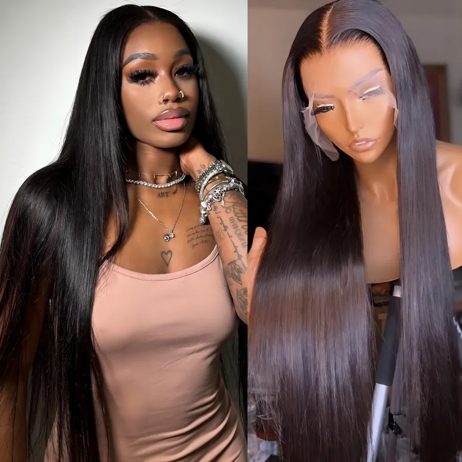 13x6 Proste koronkowe peruki z ludzkich włosów dla kobiet wstępnie oskubane 30 34 cali Bone Straight 13x4 Hd Lace Frontal Wig