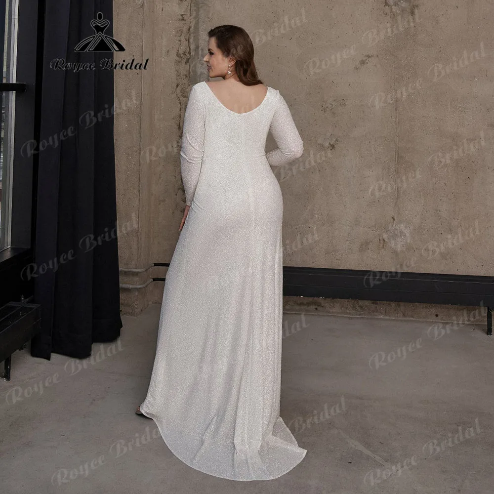 Long Sleeve Mermaid Boho V Neck Plus Size Wedding Dress for Bride 2025 Women Split Side Wedding Party Reception Gown robe de mar