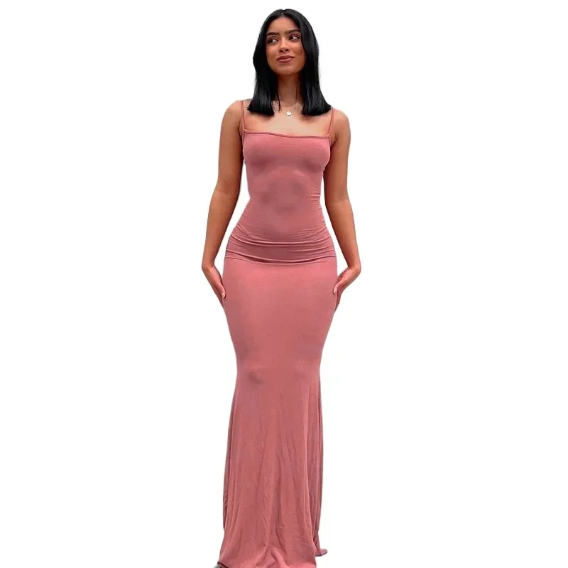 Kobiety Backless Sexy Maxi Dress 2025 Spring Slip Sleeveless Slim Party Concise Платье Female Bodycon Black Dress Elegant Vestidos — zdjęcie 2