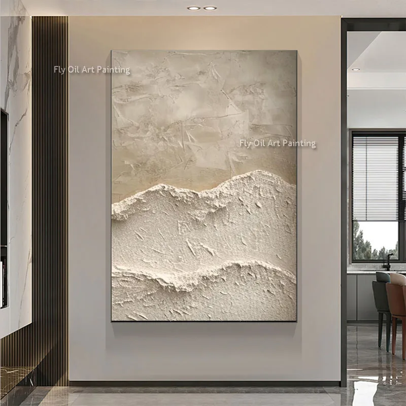 White Ocean Wave Textured Oil Painting Handmade Sea Beach Canvas Painting White Textured Abstract Ocean Wave Landscape Painting