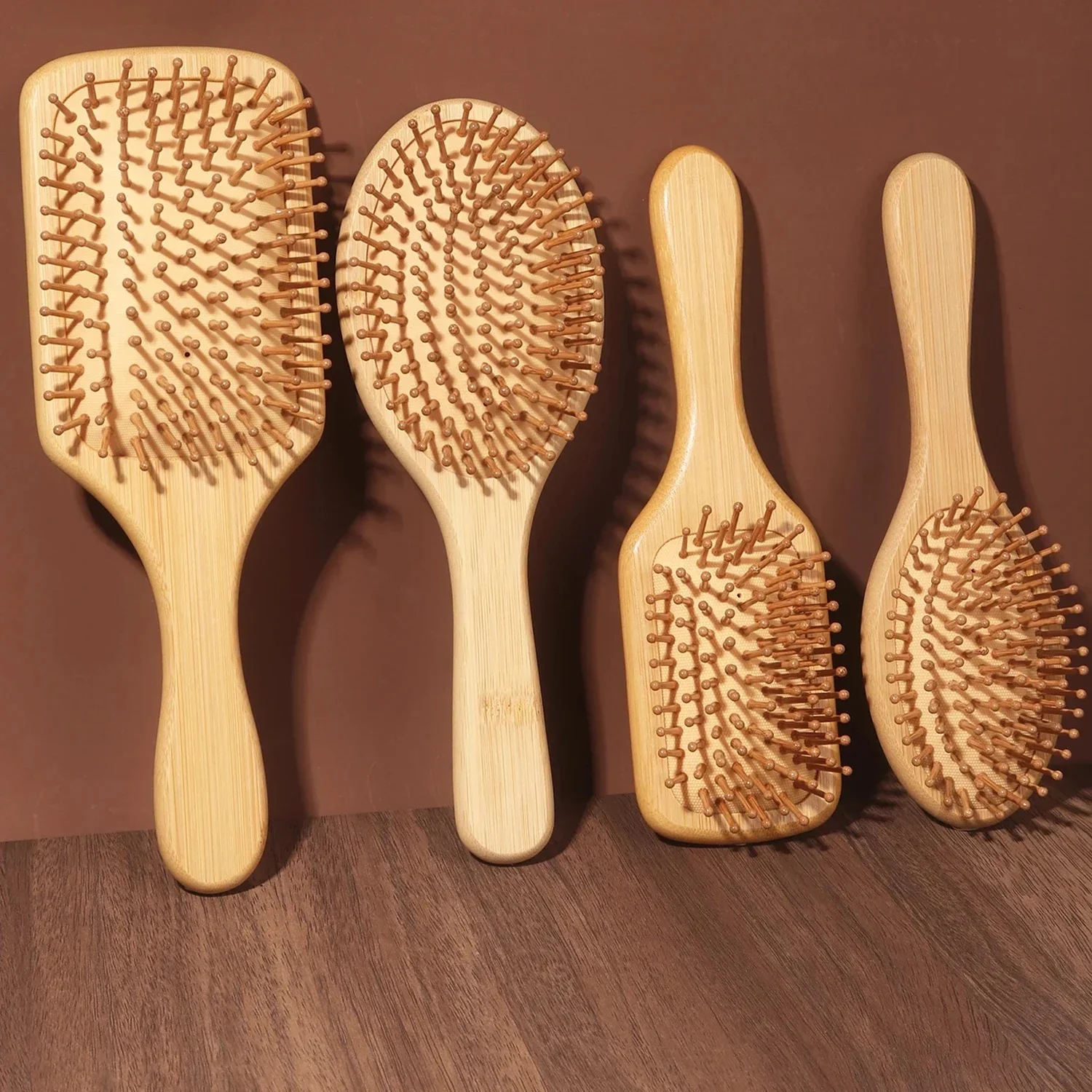 Peigne à palette en bambou naturel, peigne à coussin d'air, massage du cuir chevelu, antistatique, sans enchevêtrement, spécial pour perruques de vrais cheveux