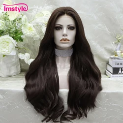 Imstyle-peluca sintética con malla frontal para mujer, cabellera ondulada de pelo largo marrón, resistente al calor, para Cosplay diario