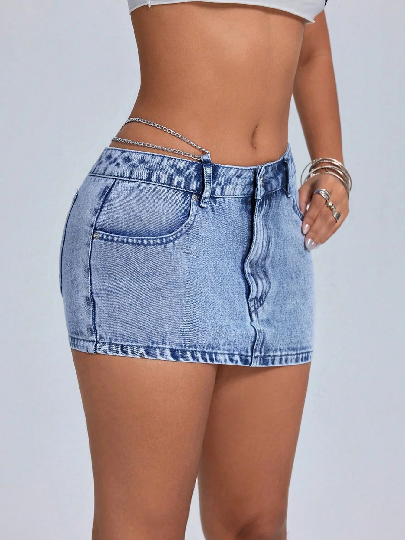 Fashion low Fanny pack hip skirt Blue short skirt denim mini skirt for women