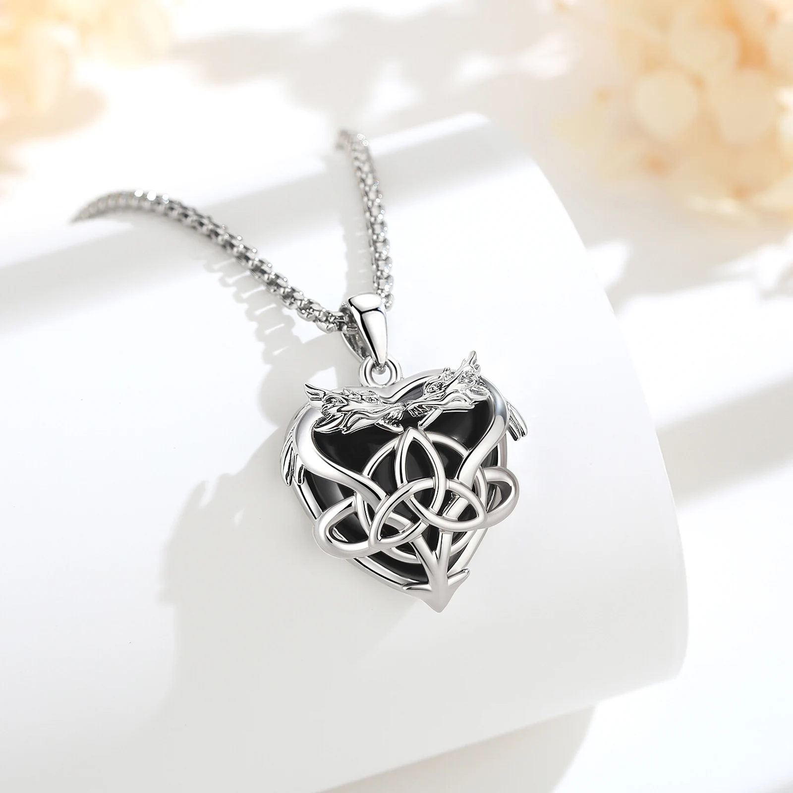 Eudora Obsidian Dragon Witch Knot Necklace Celtic Knot Amulet Pendant Wicca Pagan Spiritual Jewelry Gift for Women Men