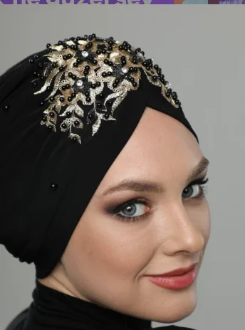 Bone Breaking Flocklined HAND İŞLEMELİDİR SPECIAL SERİDİR 2023 MODEL Hand Work Beading Embroidered Black Instant Hijab Hijab Muslim fashion başört