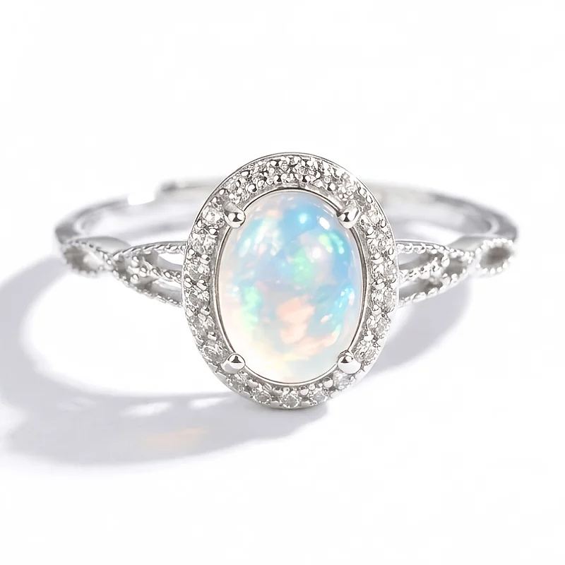 1pce 6x8mm Natural Opal Ring S925 Sterling Silver Ring | Play-Of-Color |Glam | Halloween, Thanksgiving, And Christmas Gifts 144