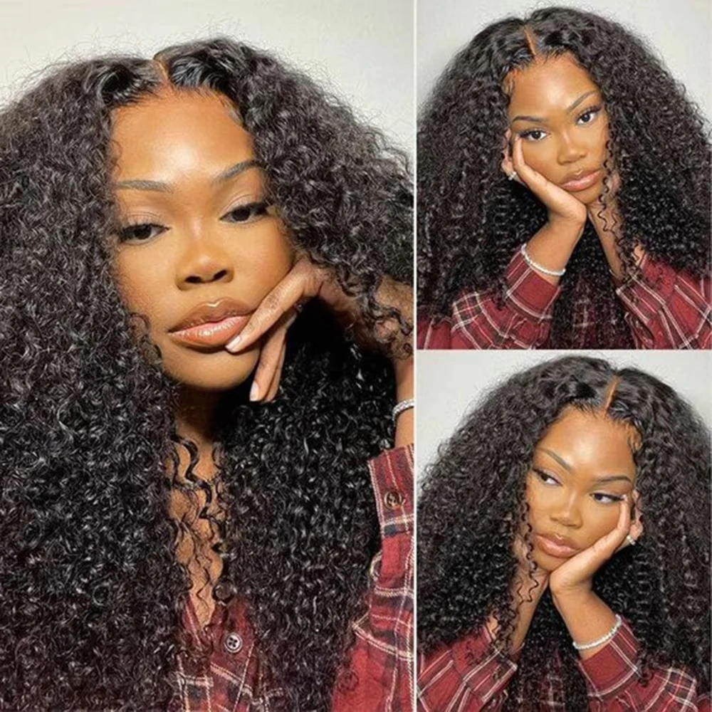 Kinky Curly V Part Wig 100% Human Hair Wigs Brazilian Upgrade 200% Density V Part Wig Curly Human Hair Wig For Black Women