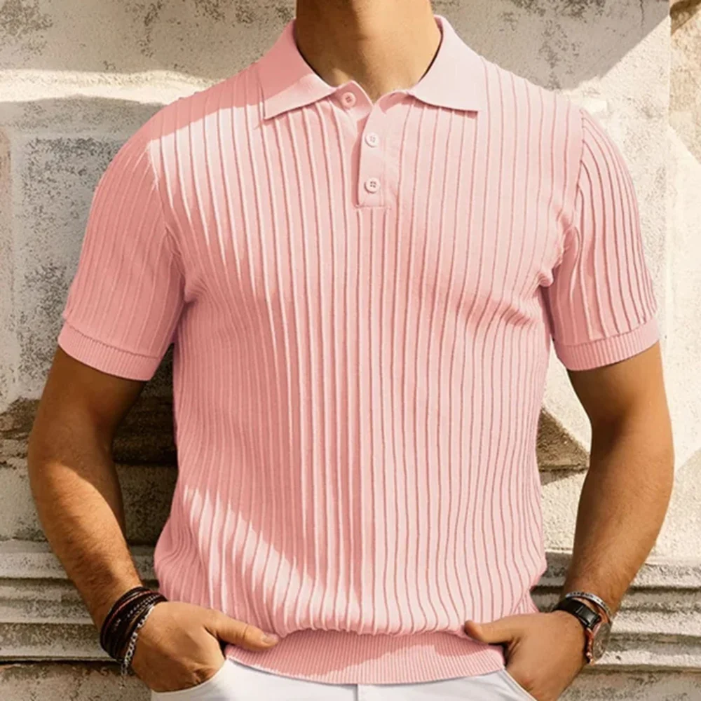 

Mens Knit Polo Shirts Casual Short Sleeve Regular Fit Breathable Golf Pullover Shirts Vintage Knitted Polo Short Solid Color