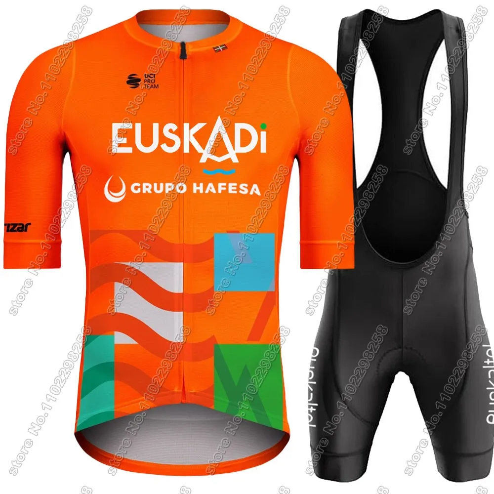 Cycling Jersey Euskaltel Euskadi Team 2024 Set Orange Clothing Road Bicycle Bib Shorts Suit MTB Wear Maillot Culotte