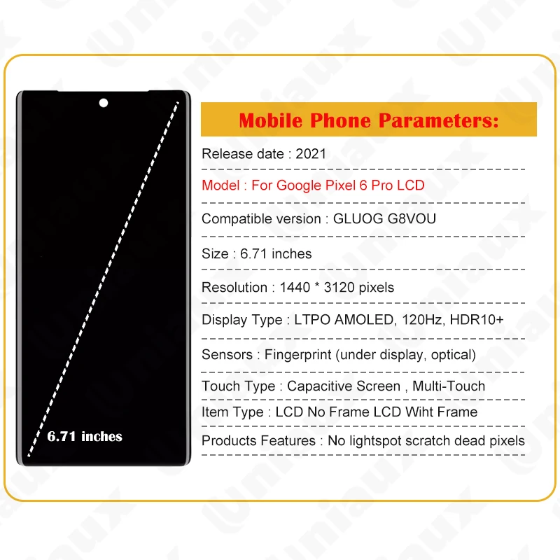 New OLED For Google Pixel 6 Pro 6Pro LCD Display Touch Screen Digitizer Assembly Replacement For Pixel 6Pro LCD Screen